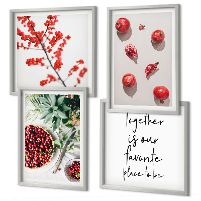 Set of 4 wall art pieces Red fruits of plants minimalism