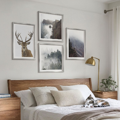 Multi-piece wall decor set Mountain landscape fog deer