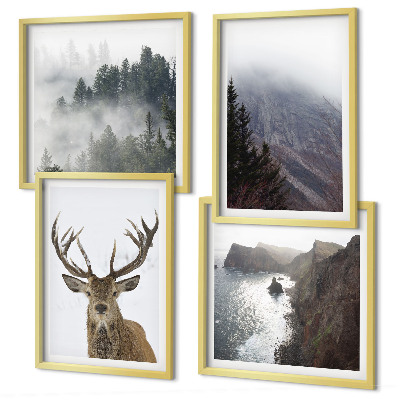 Multi-piece wall decor set Mountain landscape fog deer