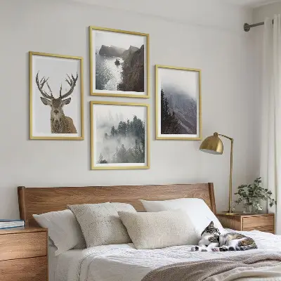 Multi-piece wall decor set featuring a mountain landscape with fog and deer