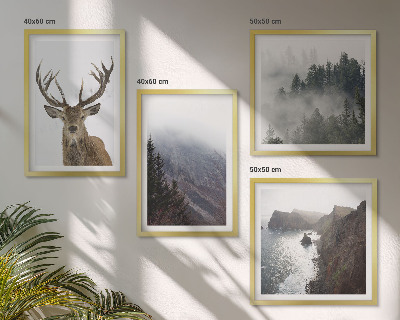 Multi-piece wall decor set Mountain landscape fog deer