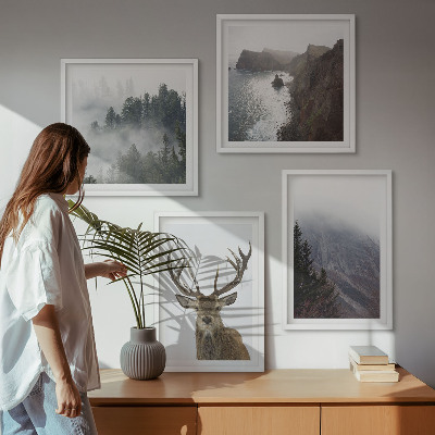 Multi-piece wall decor set Mountain landscape fog deer