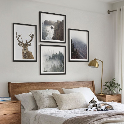 Multi-piece wall decor set Mountain landscape fog deer