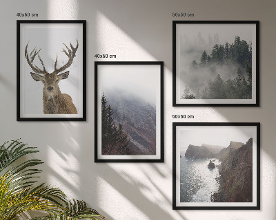 Multi-piece wall decor set Mountain landscape fog deer