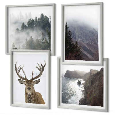 Multi-piece wall decor set Mountain landscape fog deer