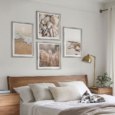 Set of 4 wall art pieces Beach grass waves stones boho