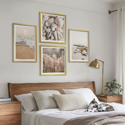Set of 4 wall art pieces Beach grass waves stones boho