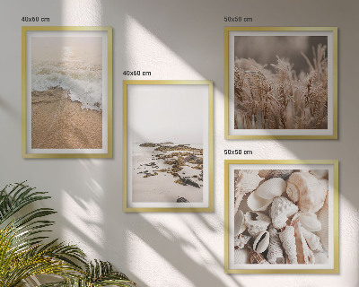 Set of 4 wall art pieces Beach grass waves stones boho