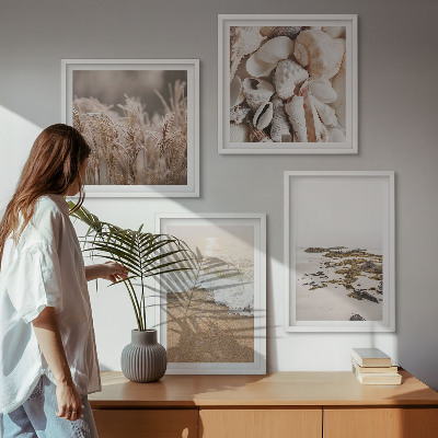 Set of 4 wall art pieces Beach grass waves stones boho