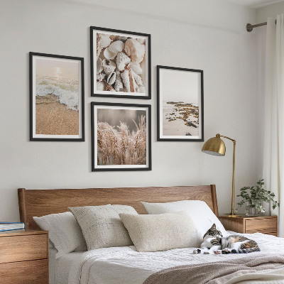 Set of 4 wall art pieces Beach grass waves stones boho