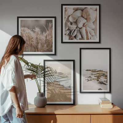Set of 4 wall art pieces Beach grass waves stones boho