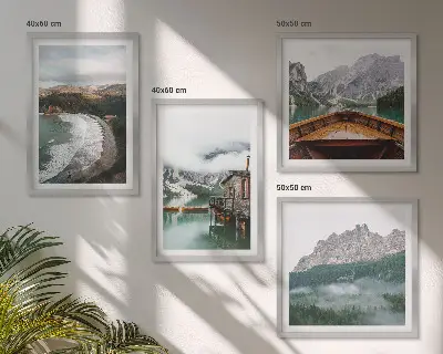 Multi-piece wall decor set featuring mountain, beach, house, and boat designs in wood