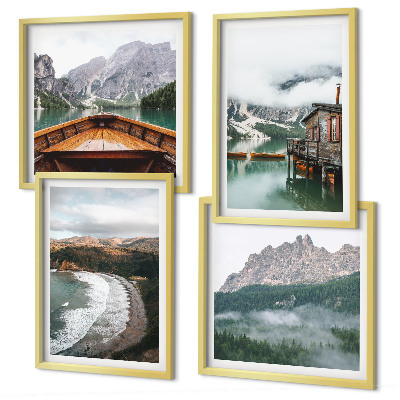 Multi-piece wall decor set Mountain beaches wooden house boat