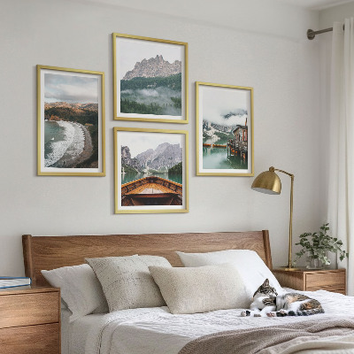 Multi-piece wall decor set Mountain beaches wooden house boat