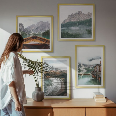 Multi-piece wall decor set Mountain beaches wooden house boat