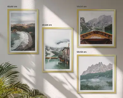 Multi-piece wall decor set featuring mountain, beach, house, and boat designs in wood