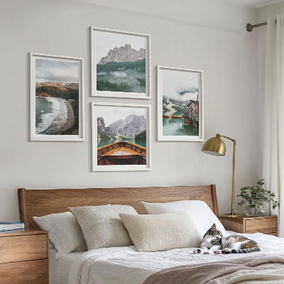 Multi-piece wall decor set Mountain beaches wooden house boat