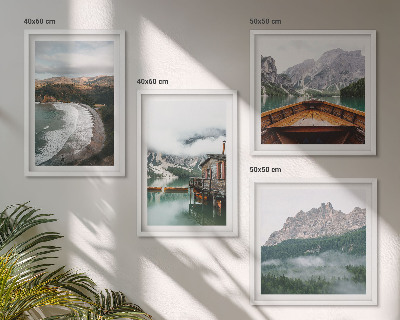 Multi-piece wall decor set Mountain beaches wooden house boat