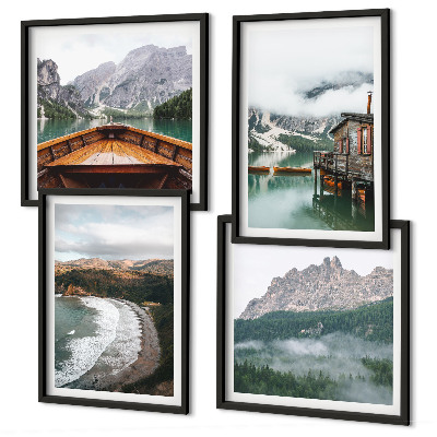 Multi-piece wall decor set Mountain beaches wooden house boat