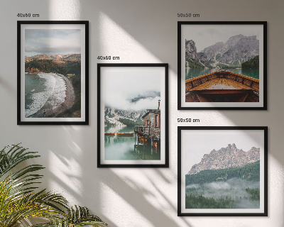 Multi-piece wall decor set Mountain beaches wooden house boat