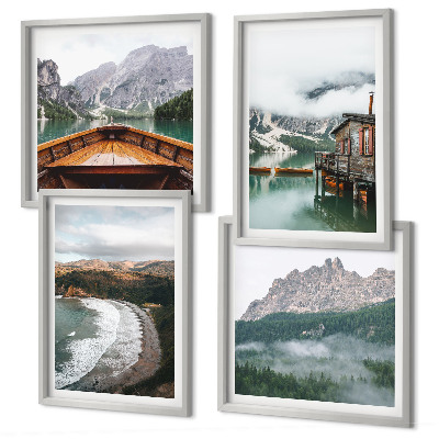 Multi-piece wall decor set Mountain beaches wooden house boat