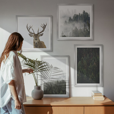 Wall art set Green forests misty landscape