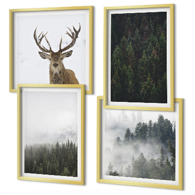 Wall art set Green forests misty landscape