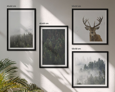 Wall art set Green forests misty landscape