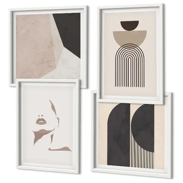 Set of 4 wall art pieces Abstract white brown patterns