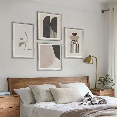 Abstract wall art set set of 4 pieces with white and brown patterns