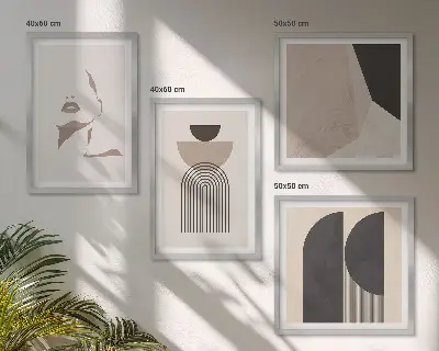 Abstract wall art set set of 4 pieces with white and brown patterns