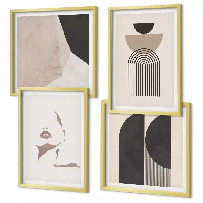 Set of 4 wall art pieces Abstract white brown patterns