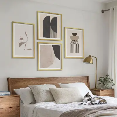 Abstract wall art set set of 4 pieces with white and brown patterns