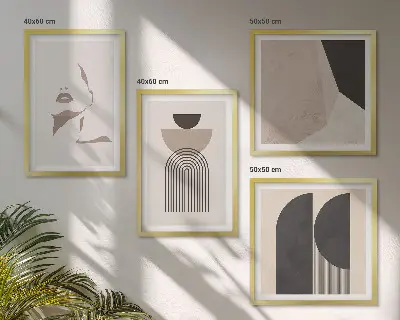 Abstract wall art set set of 4 pieces with white and brown patterns