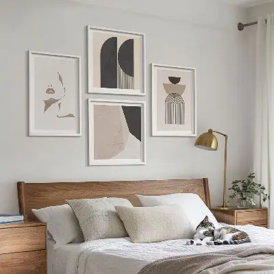 Abstract wall art set set of 4 pieces with white and brown patterns