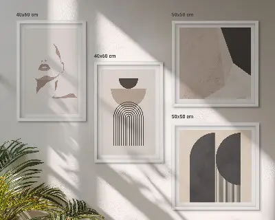 Set of 4 wall art pieces Abstract white brown patterns