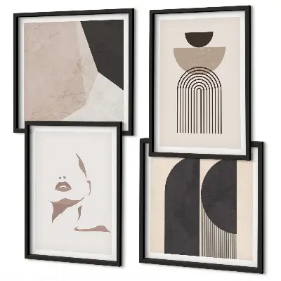 Set of 4 wall art pieces Abstract white brown patterns