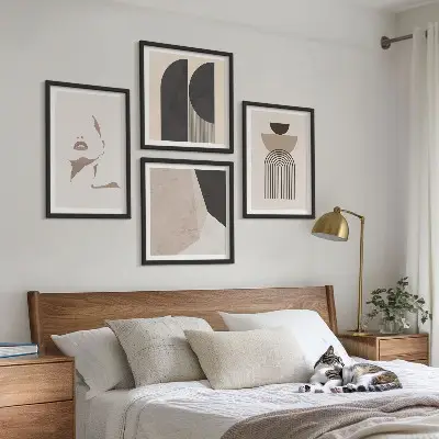 Abstract wall art set set of 4 pieces with white and brown patterns