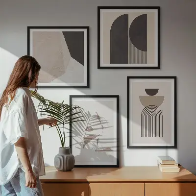 Set of 4 wall art pieces Abstract white brown patterns