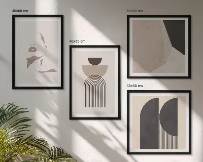 Abstract wall art set set of 4 pieces with white and brown patterns