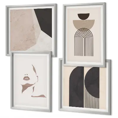 Set of 4 wall art pieces Abstract white brown patterns