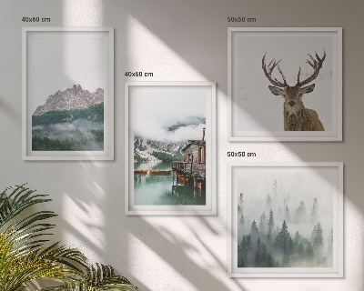 Multi-piece wall decor set Mountains lake deer cottage fog