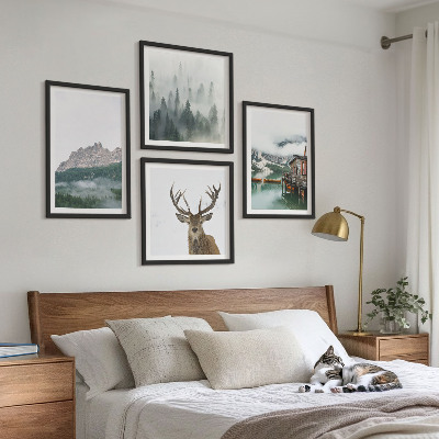 Multi-piece wall decor set Mountains lake deer cottage fog