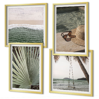 Set of 4 wall art pieces Beach swing leaf vacation