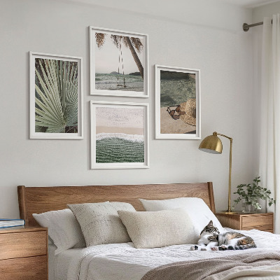 Set of 4 wall art pieces Beach swing leaf vacation