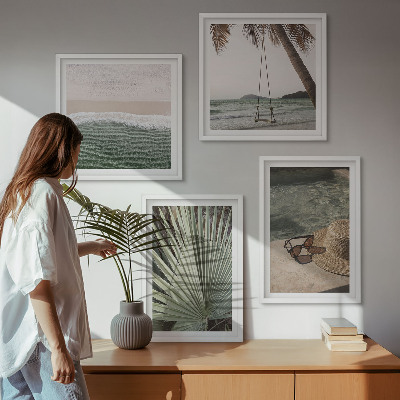 Set of 4 wall art pieces Beach swing leaf vacation
