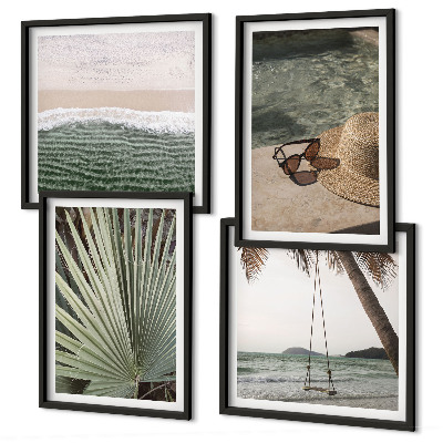 Set of 4 wall art pieces Beach swing leaf vacation