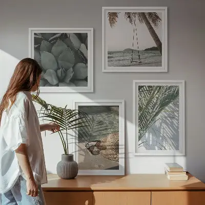 Tropical plants wall art set vacation theme