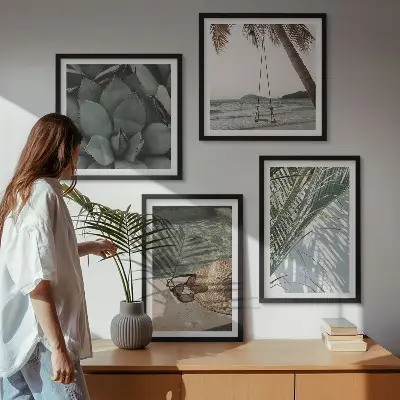 Tropical plants wall art set vacation theme