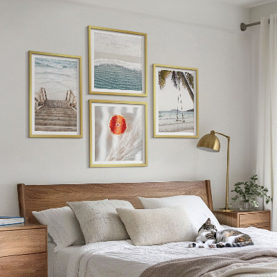 Set of 4 wall art pieces Beach wooden stairs atmosphere